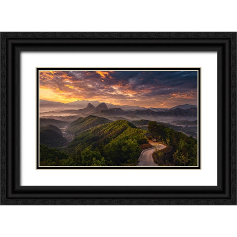 Open The Morning Black Ornate Wood Framed Art Print with Double Matting by Seo, Tiger