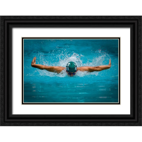 Flying Dolphin Black Ornate Wood Framed Art Print with Double Matting by Deng, Lei