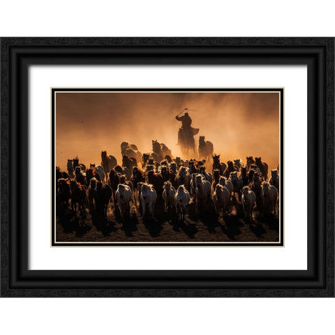Ten Thousand Steeds Gallop Black Ornate Wood Framed Art Print with Double Matting by Liao, Yuhan
