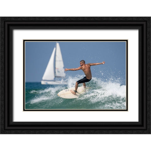 Surfer Black Ornate Wood Framed Art Print with Double Matting by Yuval