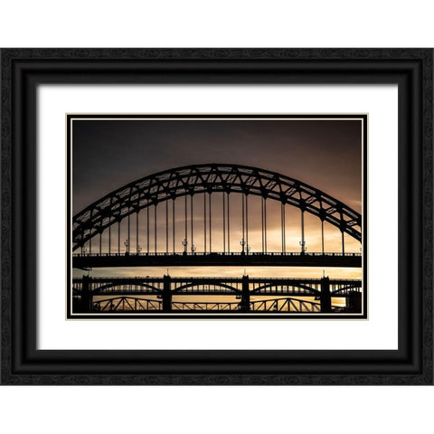 Evening-Tyne Bridges Black Ornate Wood Framed Art Print with Double Matting by Wride, Linda