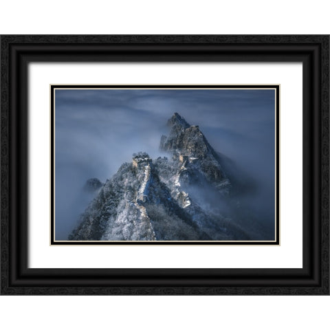 The Great Wall On The Cloud Black Ornate Wood Framed Art Print with Double Matting by Cui, Yuan