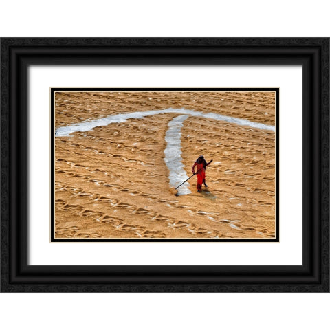 Paddy Drying9 Black Ornate Wood Framed Art Print with Double Matting by Nandi, Shaibal