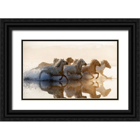 Horses Black Ornate Wood Framed Art Print with Double Matting by Summer2016