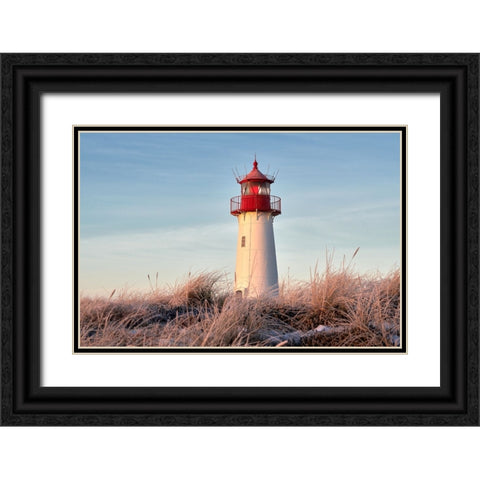 Lighthouse On Winter Morning Black Ornate Wood Framed Art Print with Double Matting by Balzer, Bodo