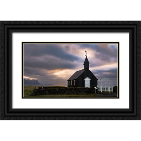 Black bird enjoying the sunset Black Ornate Wood Framed Art Print with Double Matting by Grant, Lynn
