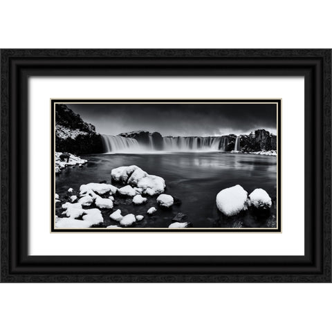 Godafoss Panorama Black Ornate Wood Framed Art Print with Double Matting by Ding, Sunny