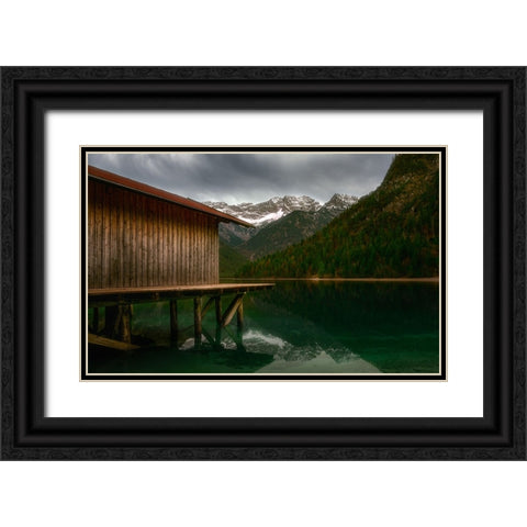 The First Snow.... Black Ornate Wood Framed Art Print with Double Matting by Gialopoulos, Anastasios