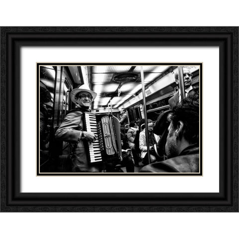 Music On The Subway Black Ornate Wood Framed Art Print with Double Matting by Fossella, Nicola