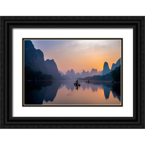 Busy Fisherman Black Ornate Wood Framed Art Print with Double Matting by Suharini, Mieke