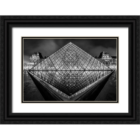 Luovre Paris Black Ornate Wood Framed Art Print with Double Matting by Benmoshe, Kobi