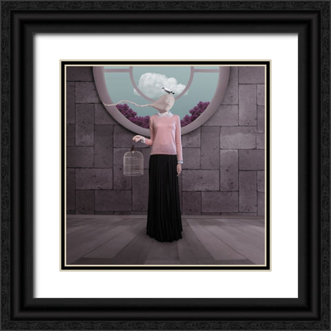 The Bird Flew And Lady Miss Her Already Black Ornate Wood Framed Art Print with Double Matting by Hardibudi