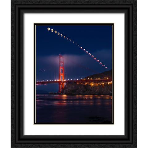 Super Moon Lunar Eclipse Black Ornate Wood Framed Art Print with Double Matting by Chengming
