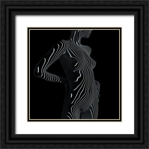 Abstract Lines Black Ornate Wood Framed Art Print with Double Matting by Cloud, Mountain