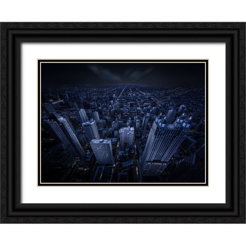 Chicago Blue Hour Black Ornate Wood Framed Art Print with Double Matting by Tian, Xiaobing