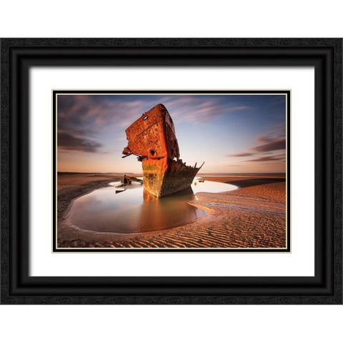 Baltray ship wrack Black Ornate Wood Framed Art Print with Double Matting by Krocka, Peter