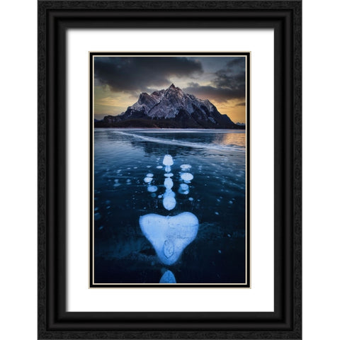 Symmetry Of Icelake Black Ornate Wood Framed Art Print with Double Matting by Zheng, Michael