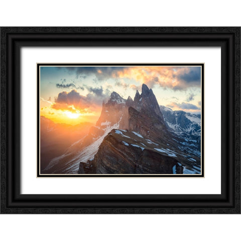 Sunrise at Seceda Black Ornate Wood Framed Art Print with Double Matting by Zheng, Michael