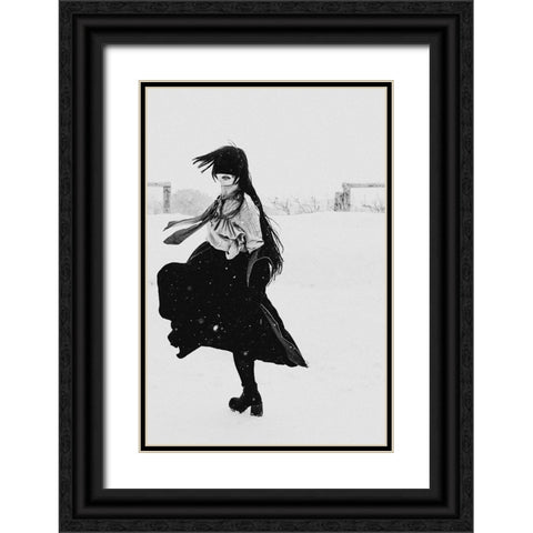 Dance of snow Black Ornate Wood Framed Art Print with Double Matting by Sangan, Kurosaki