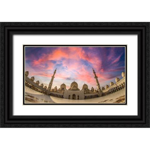 Sheikh Zayed Grand Mosque - Sunset Black Ornate Wood Framed Art Print with Double Matting by Abu Milad, Emil