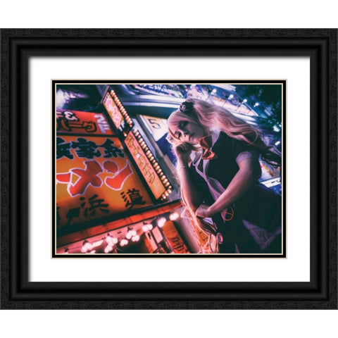 Tokyo Darkness Black Ornate Wood Framed Art Print with Double Matting by Ootama
