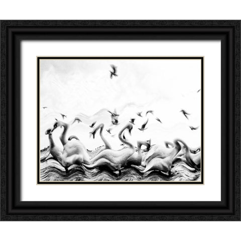 Swans waves Black Ornate Wood Framed Art Print with Double Matting by Dinca, Silvia