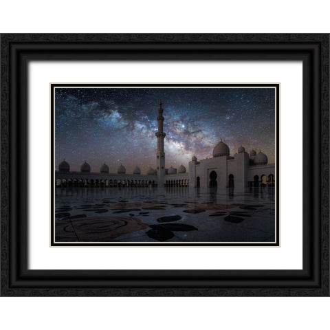 Sheikh Zayed Mosque Black Ornate Wood Framed Art Print with Double Matting by Habib, Ashraf