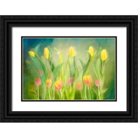 Dancing tulips Black Ornate Wood Framed Art Print with Double Matting by Van Son, Greetje
