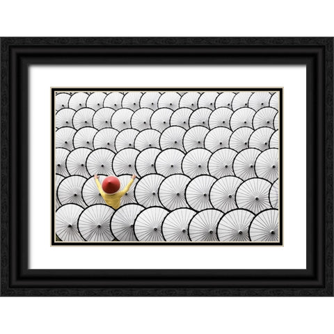 White Umbrella Black Ornate Wood Framed Art Print with Double Matting by Herliyanto, Gatot