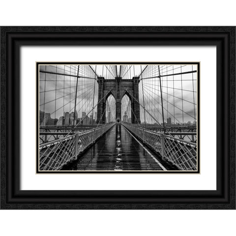 Brooklyn Bridge Black Ornate Wood Framed Art Print with Double Matting by Sowter, Ashley