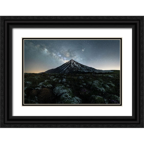 Dark horse and Damavand Black Ornate Wood Framed Art Print with Double Matting by Babaei, Hosein