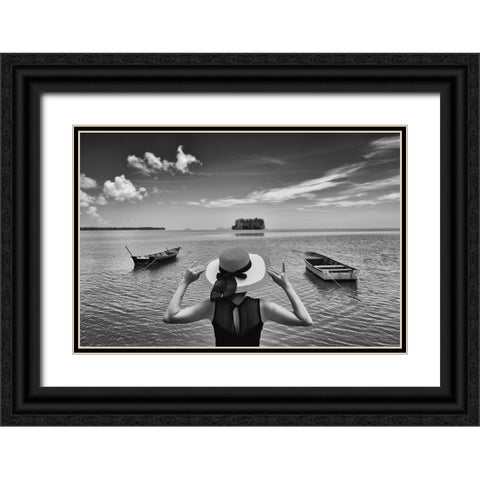 Sea and Sky Black Ornate Wood Framed Art Print with Double Matting by Long, Kieron