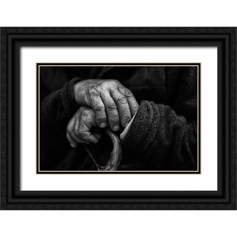 Retired hands Black Ornate Wood Framed Art Print with Double Matting by Logiotatides, Yiannis