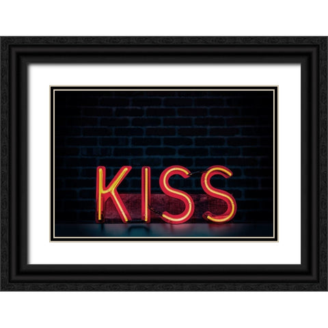 Kiss in Neon Black Ornate Wood Framed Art Print with Double Matting by Mossholder, Tim