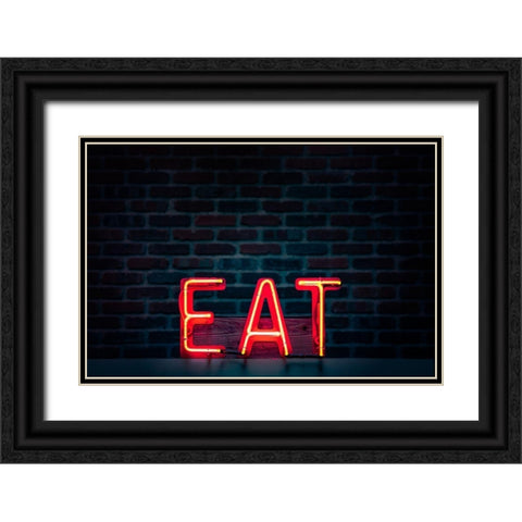 Eat in Neon Black Ornate Wood Framed Art Print with Double Matting by Mossholder, Tim