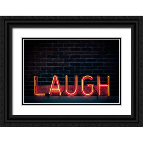 Laugh in Neon Black Ornate Wood Framed Art Print with Double Matting by Mossholder, Tim