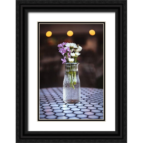 Flowers on Table Black Ornate Wood Framed Art Print with Double Matting by Mossholder, Tim