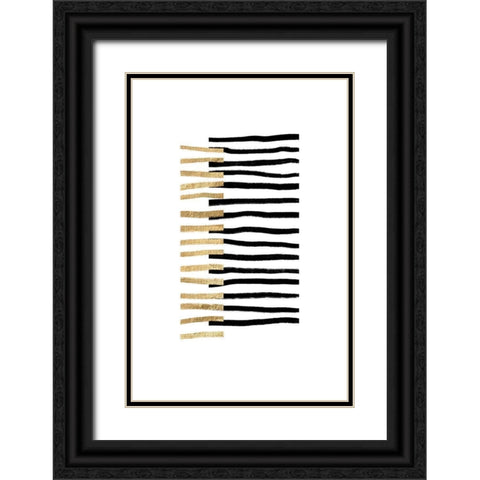 Gold on Black Lines Black Ornate Wood Framed Art Print with Double Matting by Sawall, Anastasia