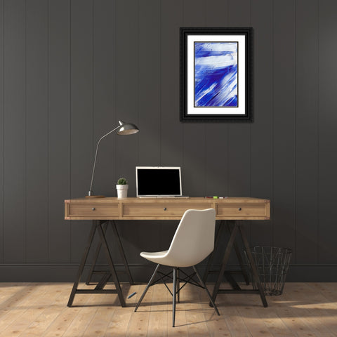 White on Blue Brush Strokes Black Ornate Wood Framed Art Print with Double Matting by Sawall, Anastasia
