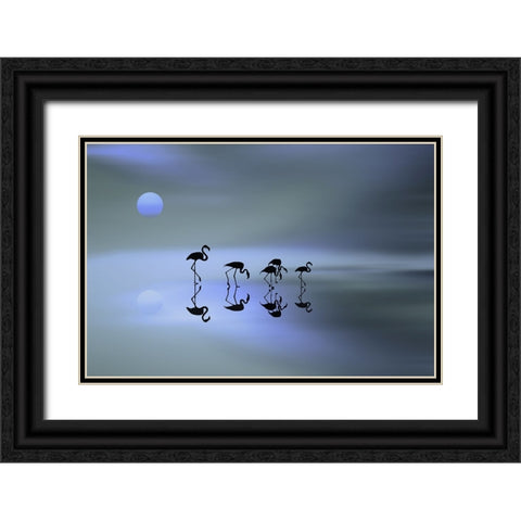 group of flamingos Black Ornate Wood Framed Art Print with Double Matting by Natalia