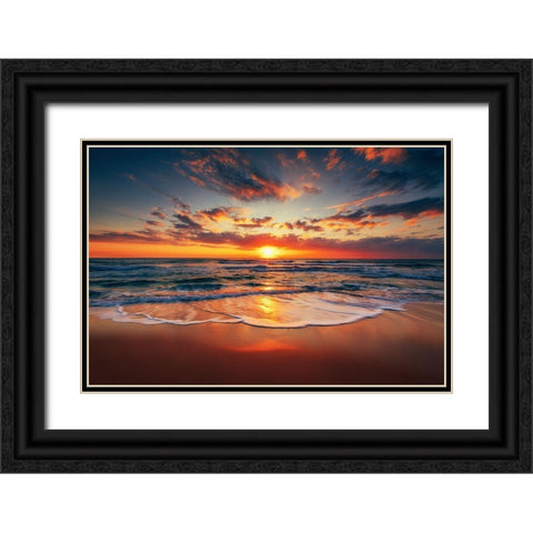 Sunrise on the beach Black Ornate Wood Framed Art Print with Double Matting by Valkov, Valentin