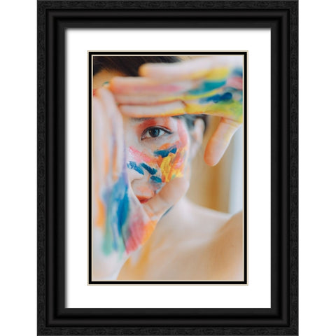 COLORFUL Black Ornate Wood Framed Art Print with Double Matting by H112O1