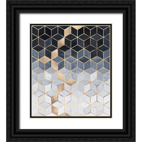 Soft Blue Gradient Cubes Black Ornate Wood Framed Art Print with Double Matting by Fredriksson, Elisabeth