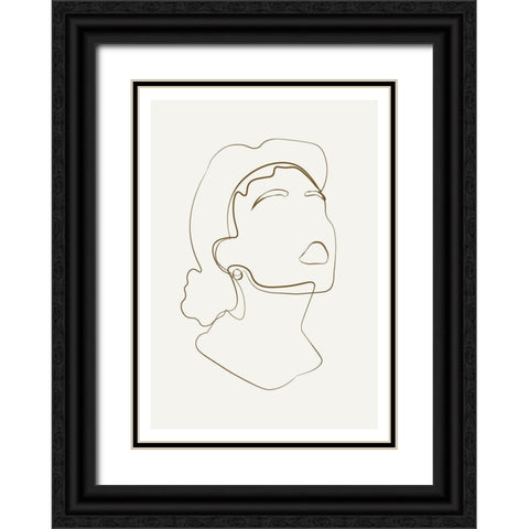 Abstract Face Line Art Black Ornate Wood Framed Art Print with Double Matting by NKTN