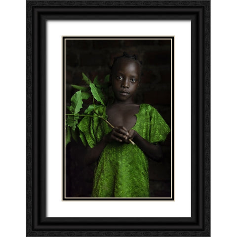 Girl Green Black Ornate Wood Framed Art Print with Double Matting by Jacob, Matt