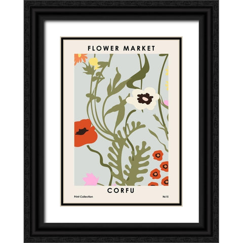 Flower Market Corfu Black Ornate Wood Framed Art Print with Double Matting by NKTN