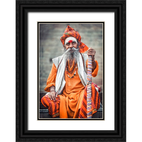 Varanasi Guru Black Ornate Wood Framed Art Print with Double Matting by Louiz, Milton