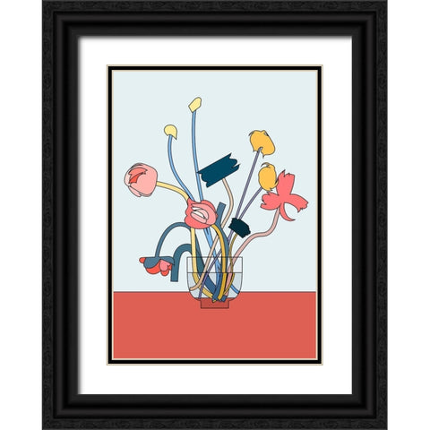 Flowers in a glass vase Black Ornate Wood Framed Art Print with Double Matting by NKTN