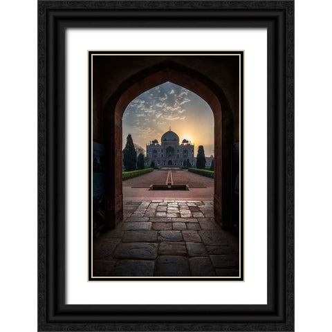 Humayun Tomb - Glowing Frame ! Black Ornate Wood Framed Art Print with Double Matting by Palaniraman, Ramamurthi