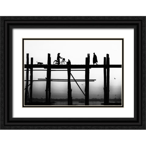 U Bein Bridge Black Ornate Wood Framed Art Print with Double Matting by Sefer, Emel